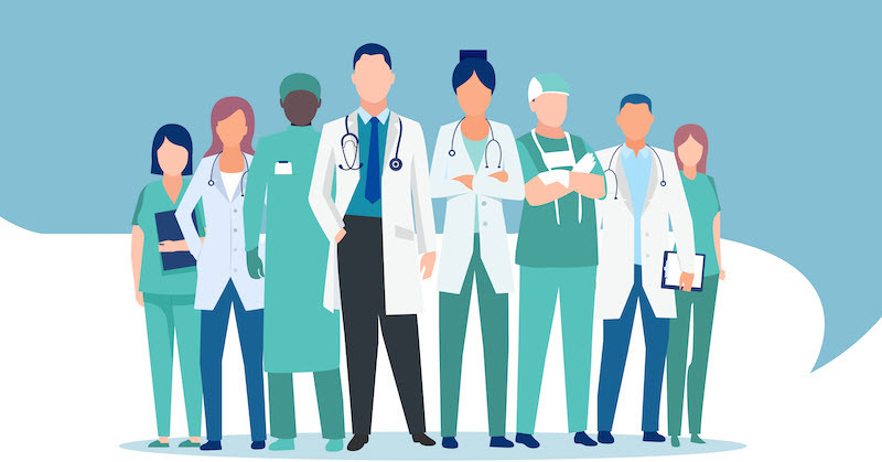 group of medical staff in cartoon form
